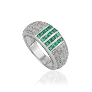 Premium Quality 925 Sterling Silver Natural Emerald & Diamond Wide Band <b>Dome</b> Style Fine <b>Ring</b> Jewelry for Women's - Product Image 1