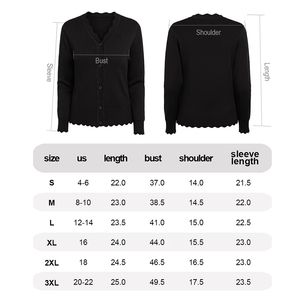 เสื้อคาร์ดิแกนแขนยาวสีดำสำหรับผู้หญิง คอวี ติดกระดุมด้านหน้า สีพื้น เรียบง่าย สวมใส่สบาย ความยาวสั้น แขนยาวเต็มตัว - Product Image 6