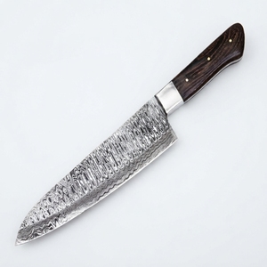 Wholesale Hand Forged Damascus Steel Chef Kitchen <b>Carving</b> <b>Knife</b> Wenge Wood Handle Ambidextrous Leather Sheath Bulk OEM Custom - Product Image 1