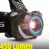 450LM Lampe frontale LED portable 5 modes Contrôle de mise au point Zoomable Étanche IP65 USB-C Lampe frontale LED rechargeable