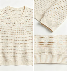 Gilet pull décontracté pour homme en laine/acrylique, uni, anti-plis, col en V, sans manches, tricoté à la machine, maille 12GG, 160g - Product Image 3