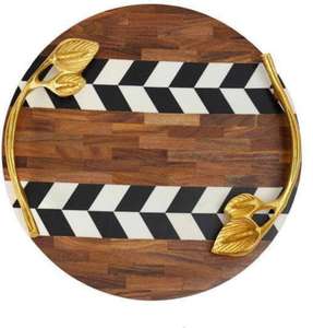 Bandeja de Servir Decorativa Hecha a Mano de Madera y Metal, la Más Demandada, para Mesa de Comedor, Disponible a Precio de Exportación - Product Image 1