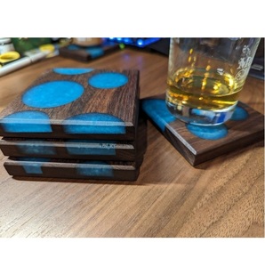 Custom Logo Wooden & Resin Tea Coasters Set Of 4 Pcs Non Slip Home Decor <b>Table</b> Decor Drink <b>Mats</b> & Pads Heat Resistant Placemat - Product Image 6