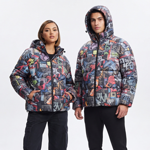 Blouson matelassé unisexe imprimé à capuche, coupe-vent, épais, en polyester, pour l'hiver, style streetwear, avec fermeture éclair, sublimation, doudoune matelassée - Product Image 1