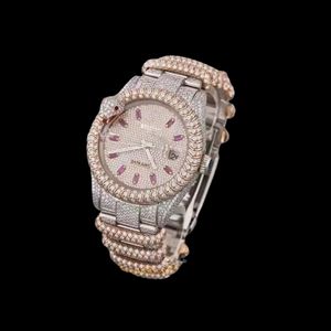 Montre en acier inoxydable avec moissanite glacée, cadran rond, date analogique, montre-bracelet pour homme, style hip-hop de luxe - Product Image 1