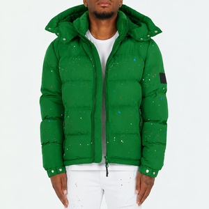 Blouson matelassé vert à capuche pour homme, fermeture éclair frontale, décontracté, hiver, écologique, coque en PU, garniture en fourrure, rembourrage en polyester, coupe classique - Product Image 1