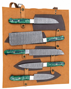 Juego de Cuchillos de Chef Burraq, Hechos a Mano con Acero de Damasco Forjado, 5 Piezas, Mango de Resina, Diseño Moderno, Ambidiestro, para Mano Derecha, Acabado Satinado - Product Image 3