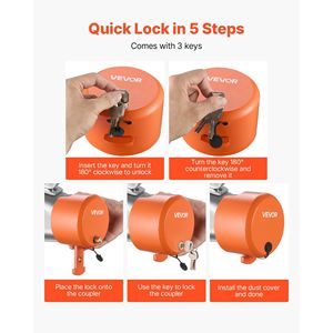 Lucchetto per Gancio di Traino Rinforzato con 4 Chiavi, Sicurezza Rimorchio per Ganci a Sfera da 1-7/8, 2 e 2-5/16 Pollici - Product Image 4