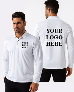 Men's White Long Sleeve Polo Shirt Custom Logo Screen Printed Breathable Oeko-Tex Certified Workwear Uniform 100% Cotton Fabric - Product Image 4