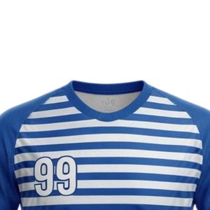 Maillot de handball pour hommes, bleu royal et blanc, à rayures sublimées, manches courtes, en polyester, pour équipe, performance et match - Product Image 3