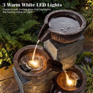 น้ำพุตกแต่งสวน 4 ชั้น ทำจากเรซิ่นไฟเบอร์กลาส พร้อมไฟ LED ปรับระดับการไหลได้ เหมาะสำหรับสวนและลานบ้าน - Product Image 6