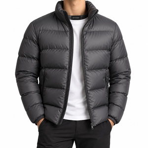 High quality green Puffer Jacket Low Price Casual Street Wear Zip-Up <b>Waterproof</b> stand collar Winter wear <b>Padded</b> <b>Coat</b> for men's - Product Image 3