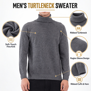 Pull à col roulé pour homme, 100% laine, tricoté, couleur unie, coupe classique, style minimaliste d'automne, pulls sur mesure - Product Image 2