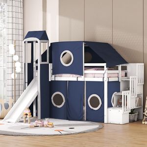 Lit mezzanine bleu taille double avec tente et tour pour enfants - Product Image 1