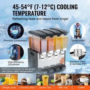 Distributore di Bevande Commerciale a 4 Serbatoi, 10L/10.6QT per Serbatoio, 430W, Macchina per Tè Freddo in Acciaio Inox, Capacità 5L, Voltaggio 220V - Product Image 3