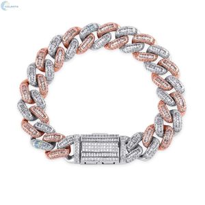 Colorless Lab Grown Diamond Iced Out Wrist Bracelet Baguette Cut Dual Tone <b>Rapper</b> Style Hip Hop Bracelet - Product Image 1