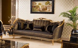 Royal Solid Teak Wood <b>Sofa</b> Set Luxury 7 Seater <b>Black</b> Gold Carved Turkish Neo Classic Couch Coffee <b>Table</b> Living Room Furniture - Product Image 4
