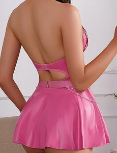 Conjunto de Body de Piel Sintética con Minifalda para Mujer, Diseño Personalizado, Ropa de Club, Ropa de Noche, Venta al Por Mayor, Directo de Fábrica - Product Image 2