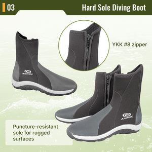 Botas de Buceo Aropec de Neopreno de 5mm con Cremallera YKK, Suela de Goma Antideslizante de 3 Colores, Puntera y Talón Reforzados - OEM/ODM - Product Image 4