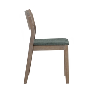 Silla de Comedor Moderna Escandinava de Madera Maciza con Asiento Acolchado de Tela y Respaldo Curvo en Acabado Roble Claro para Uso en Comedores de Villas - Product Image 4