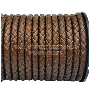 Cordon en cuir tressé rond véritable brun brillant de 5 mm, vente en gros, prix compétitif, fournitures pour la fabrication de bijoux - Product Image 4