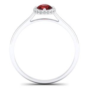 แหวนทองคำแท้ 14K ทรงกลมเจียระไนแบบบริลเลียนต์ ประดับพลอยโกเมน 0.5 กะรัต พร้อมวงแหวนมอยส์ซาไนต์แบบซ่อน สำหรับผู้หญิง ยี่ห้อ REYES ผลิตด้วยมือ - Product Image 4