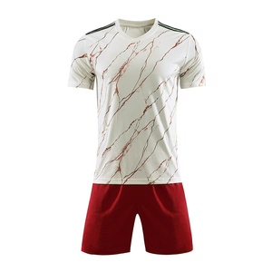 Custom Men's Soccer Jersey Set White Marble Print <b>Red</b> Shorts V-Neck Short Sleeve Moisture Wicking Polyester Uniform - Product Image 1