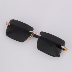 Luxurious Rectangle Sunglasses Full Rim <b>Black</b> <b>Frame</b> Rose <b>Gold</b> Accents UV400 Protection Adult Unisex - Product Image 2