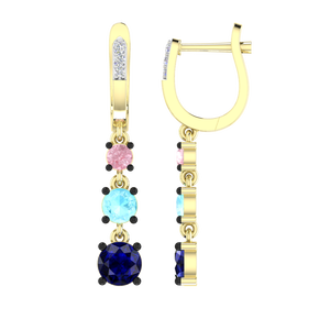 Pendientes de Aro con Diseño Infinito en Plata de Ley 925 Chapada en Oro, con Circonitas Multicolor y Piedras de Zafiro Azul, Aguamarina y Rosa - Product Image 2