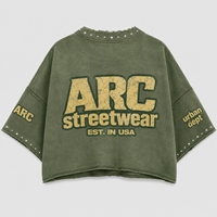 Kaos Oversize Katun Tebal Acid Wash Custom Print Logo, Kaos Crop Boxy Berhias Rhinestone, Kaos Grafis Streetwear Pria