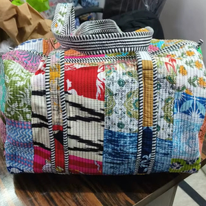 Beautiful Bohemian Cotton Duffle Bag Handmade Quilted Weekender Travel Backpack <b>Large</b> External <b>Frame</b> Block <b>Printed</b> Design Women - Product Image 1