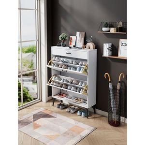 Scarpiera Bianca con Gambe in Metallo, Scaffali Portascarpe per Casa o Ufficio - Product Image 1