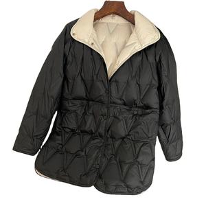 Veste femme automne hiver mi-longueur blanc léger duvet de canard manteaux 2024 col montant réversible doudoune ample décontracté - Product Image 3