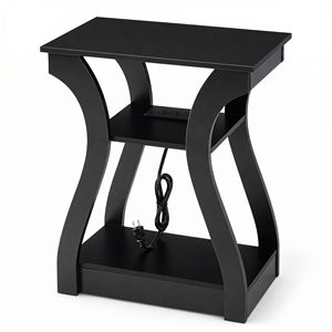 Table de chevet à 3 niveaux avec station de charge USB et prises de type C, petite table d'appoint en bois noir - Product Image 1