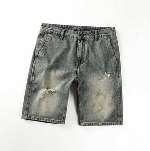 Shorts en jean décontractés pour hommes de haute qualité, coupe droite, taille haute, extensibles, écologiques, respirants, 100% coton - Product Image 1