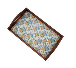 Plateau de service en bois fabriqué à la main Design imprimé Style rustique multi-usages poignées de plateau décoratif pour cuisine salle à manger décor à la maison - Product Image 1