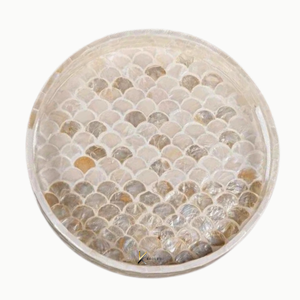Juego de bandejas de servir de madera con nácar dorado, elegantes, hechas a mano, ecológicas, duraderas e impermeables, para el hogar, al por mayor, personalizadas OEM/ODM - Product Image 1
