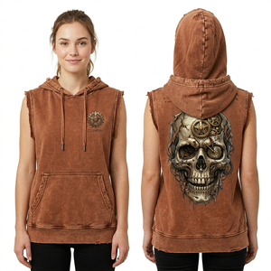 Chaleco Personalizado Marrón sin Mangas para Mujer, Estilo Steampunk, con Estampado Gráfico de Calavera, Lavado Ácido, para Gimnasio y Ropa Urbana, Fabricante - Product Image 1