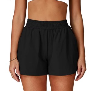 Shorts Bermuda Tricotés Tendance pour Femmes, Taille Haute Élastique, Couleur Unie, Séchage Rapide, Respirant, Coupe Classique, OEM - Product Image 6