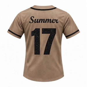 Camiseta de Béisbol Personalizada con Bordado de Sombrero Vaquero Caqui, Uniforme Deportivo de Manga Corta con Botones para Hombre, Venta al Por Mayor - Product Image 5