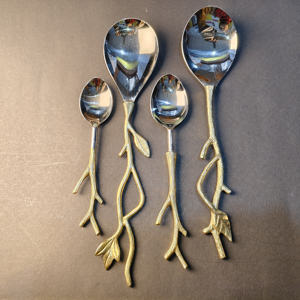 Elegante Juego de Cucharas para Servir con Diseño de Rama de Árbol Dorada, 3 Piezas, Inspiradas en la Naturaleza, Mango Largo de Latón, Cucharas de Acero Inoxidable para Ensalada y Sopa - Product Image 2