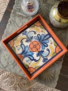 Plateau rectangulaire en bois imprimé, plateau en bois imprimé classique pour la décoration de table basse, plateau de service en gros - Product Image 5