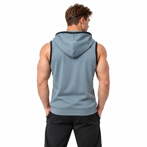 OEM Logo Printed <b>Sleeveless</b> Hoodie Side Pocket Zip-up Hooded Singlet Men Lightweight Gym Workout <b>Hoodies</b> <b>Sleeveless</b> Zipper Top - Product Image 4