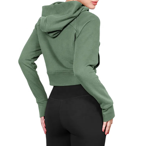 Custom Women's Cropped <b>Zip</b> <b>Hoodie</b> Long Sleeve Drop Shoulder Casual <b>Y2K</b> Pullover Crop Top Hooded Sweatshirts with Hole Decoration - Product Image 2