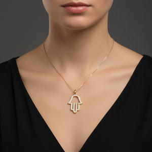 Colgante de Oro Sólido 10K con Baño de Rodio para Hombre, Diseño Mano de Hamsa, con Diamantes Genuinos Cultivados en Laboratorio, Estilo Hiphop, Certificado IGI - Product Image 2