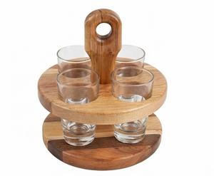 Support à verres à shot en bois à double niveau, circulaire et empilable, pour le rangement de vaisselle de cuisine, design rustique - Product Image 1
