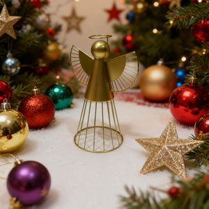 เครื่องประดับรูปนางฟ้าสีทองโลหะ ของตกแต่งบ้านคริสต์มาส งานศิลปะคลาสสิก ดีไซน์ตกแต่งตามฤดูกาล ของตกแต่งดิจิทัล ลดราคา - Product Image 3