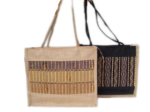 Sac de courses écologique en jute LOWELLCRAFT avec fermeture à cordon, sac fourre-tout pour épicerie avec poignées - Fibre naturelle - Product Image 3