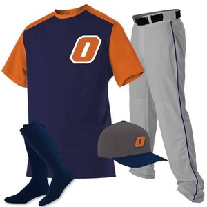 Ensemble uniforme de baseball pour homme, bleu marine et orange, avec maillot à lettre O, pantalon, casquette et chaussettes, en polyester anti-humidité, pour adulte, toutes saisons - Product Image 1