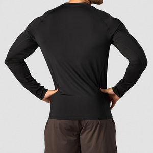 T-shirt à manches longues pour homme en coton/fibre de bambou noir 220g, col rond, séchage rapide, respirant, performance, couleur unie, coupe décontractée - Product Image 5